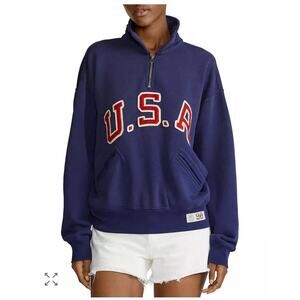 Polo Ralph Lauren Women's Team USA 1/4 Zip Sweatshirt Blue XL Olympic $168